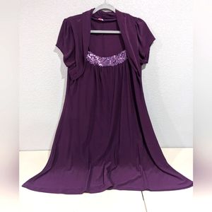 Women's Elegant Purple Sequins Midi Dress Wedding Party Bridesmaid Fairy